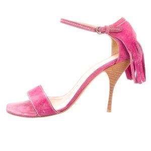 Miu Miu Pink Suede Leather Fringed Heeled Sandal